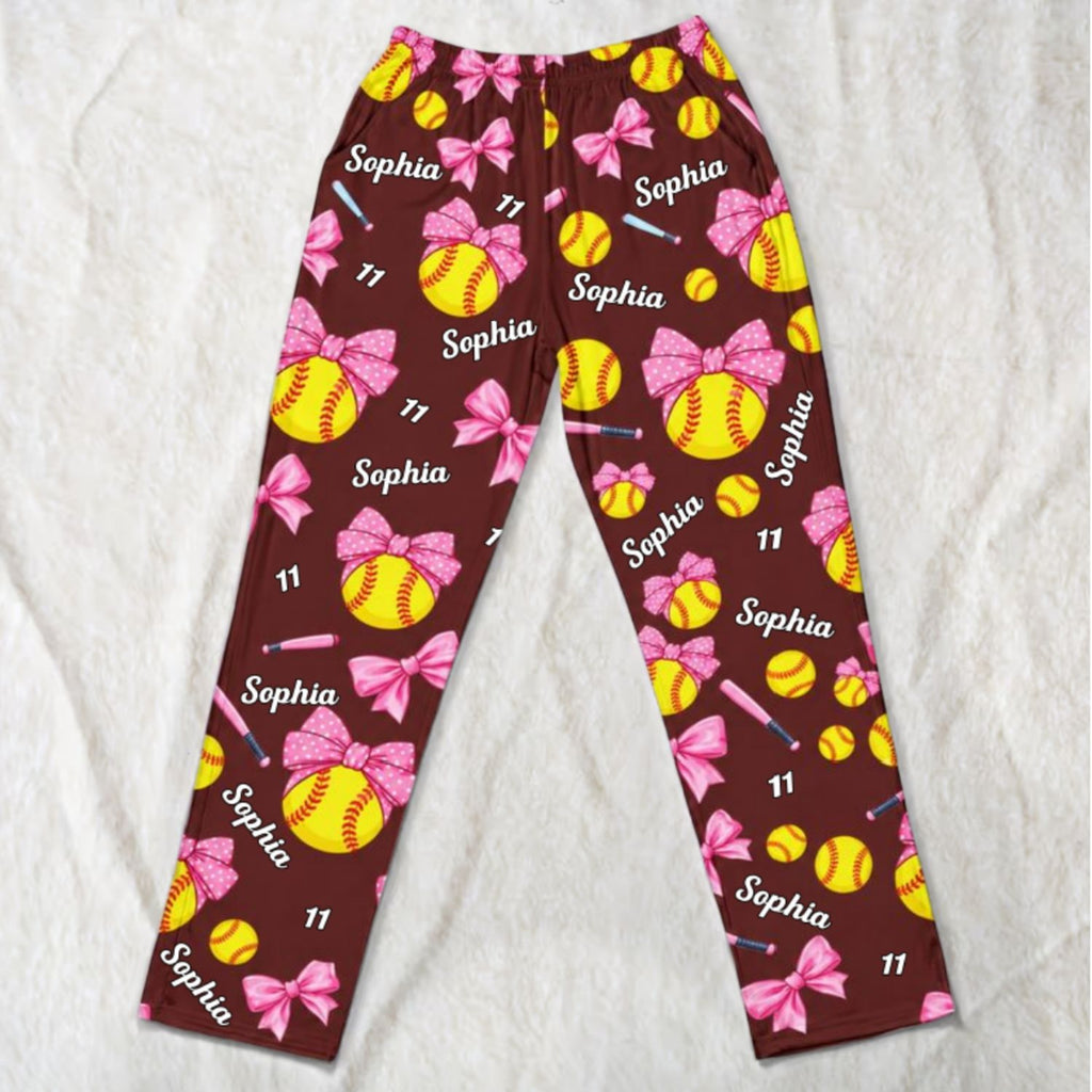 Coquette Bow Softball - Personalized Pajama Pants