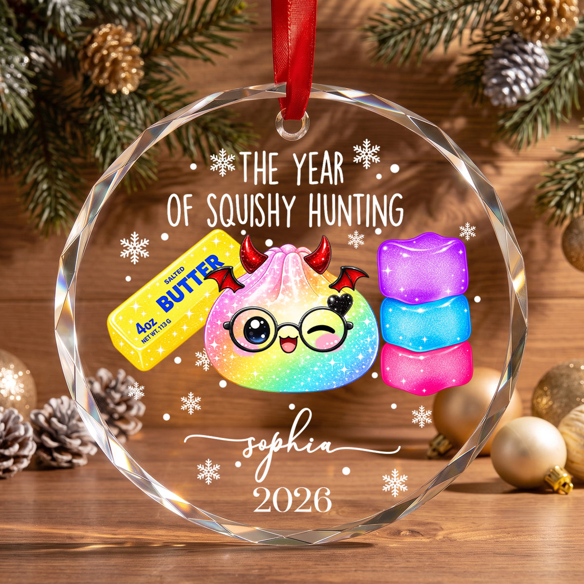 The Year Of Squishy Hunting - Personalized Glass Ornament