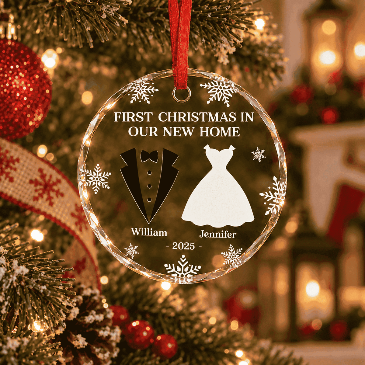 Anniversary Wedding - Personalized Glass Ornament