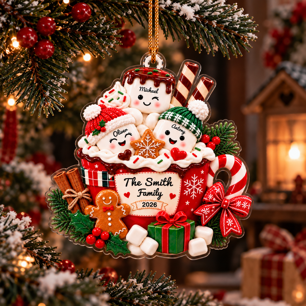 Marshmallow Family - Personalized Acrylic Ornament 