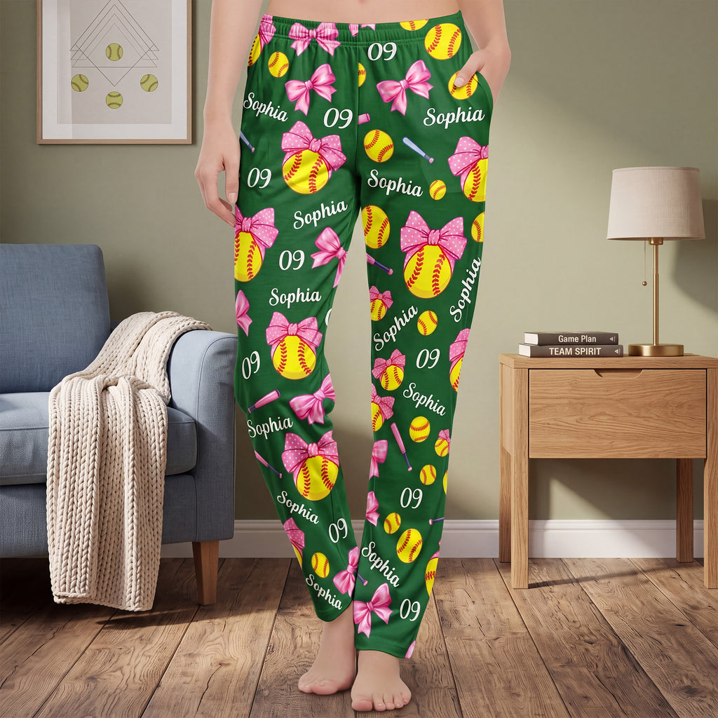 Coquette Bow Softball - Personalized Pajama Pants