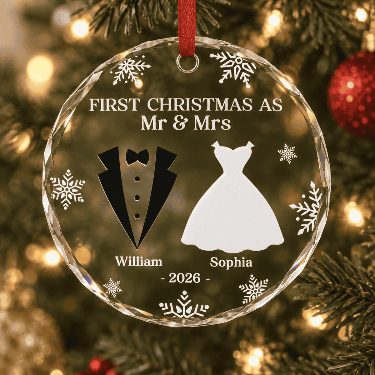 Anniversary Wedding - Personalized Glass Ornament