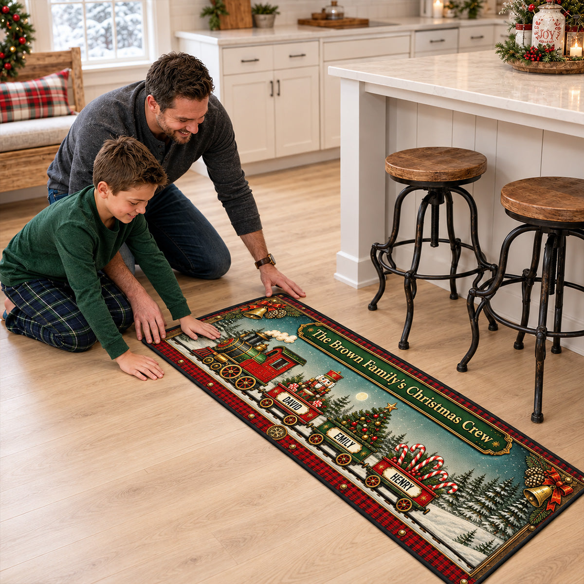 Christmas Train Family - Personalized Runner Rug