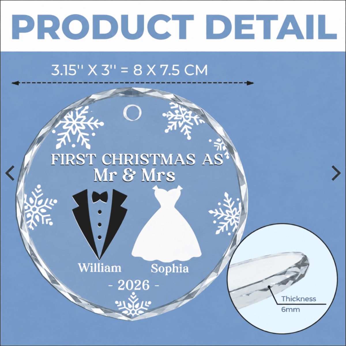 Anniversary Wedding - Personalized Glass Ornament