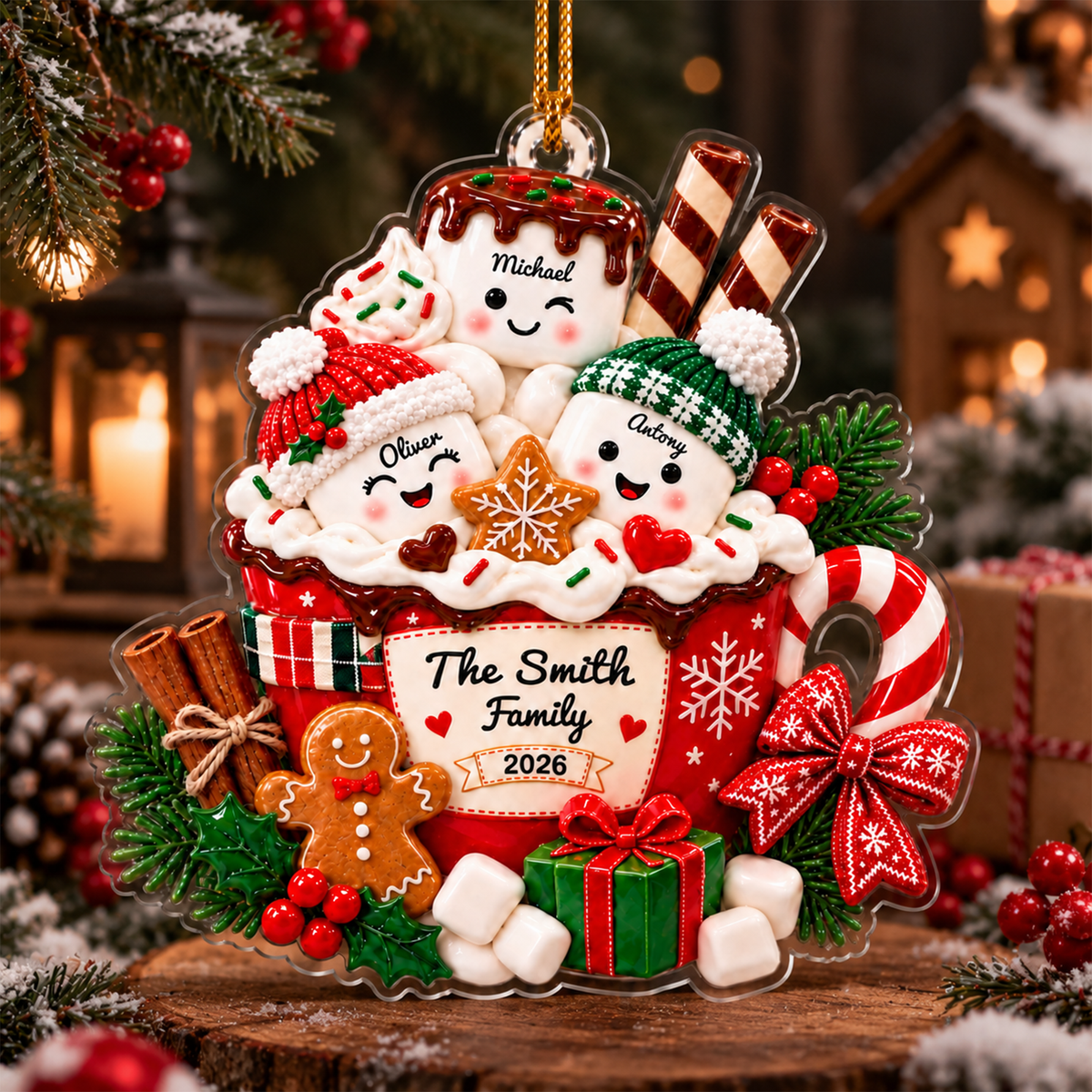 Marshmallow Family - Personalized Acrylic Ornament 