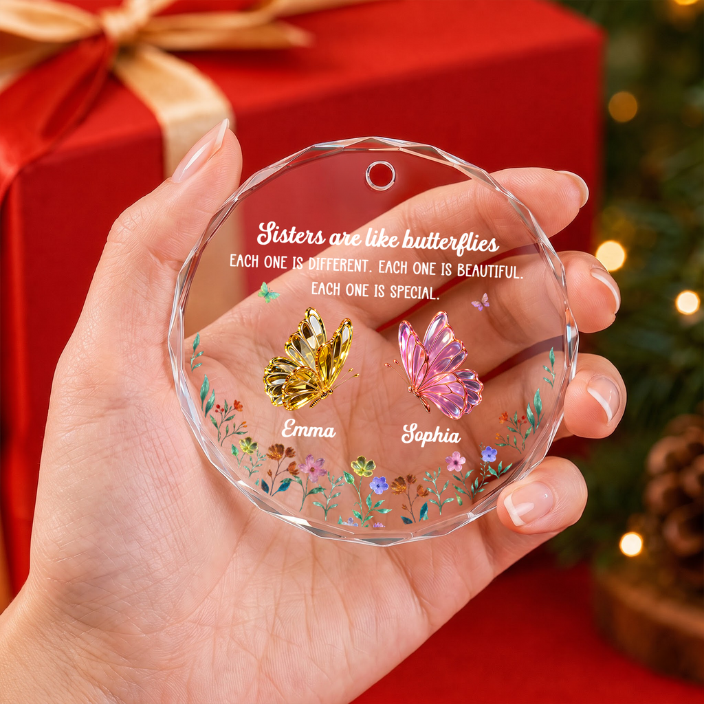 Festive Sister Love - Personalized Glass Ornament