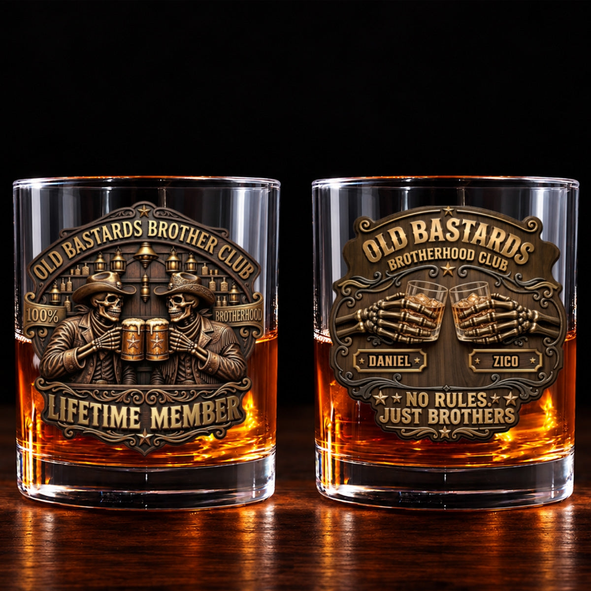 Brotherhood Never Goes Out Style - Personalized Whiskey Glass Full Print