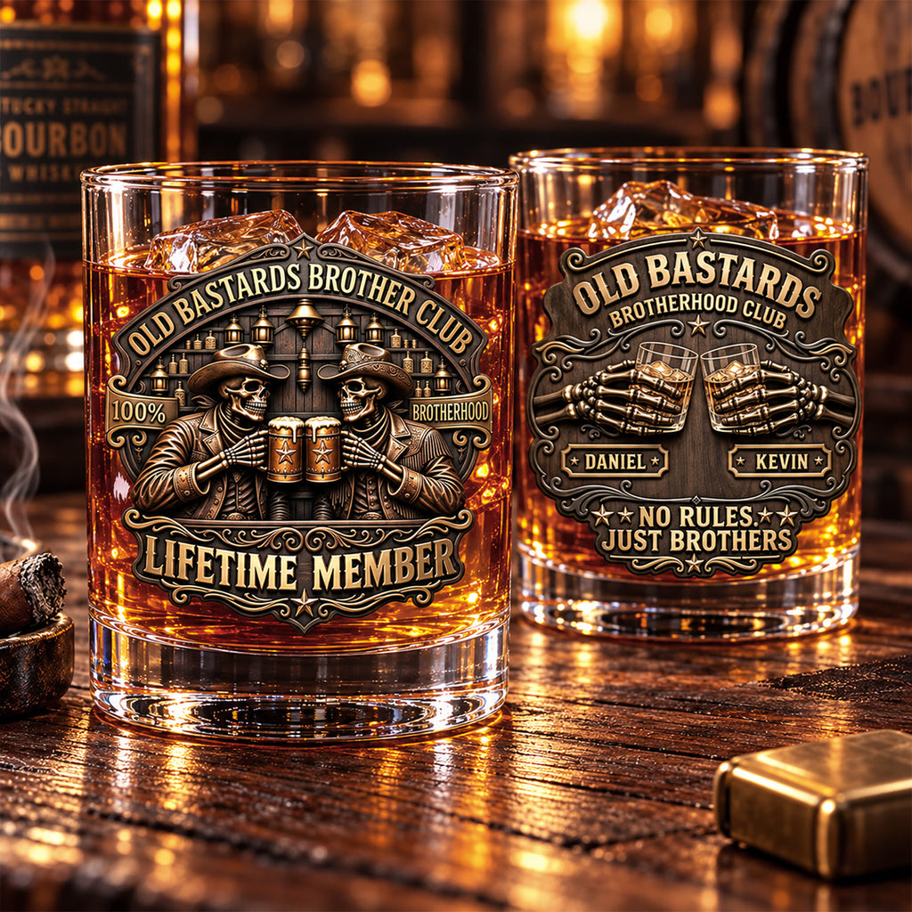 Brotherhood Never Goes Out Style - Personalized Whiskey Glass Full Print