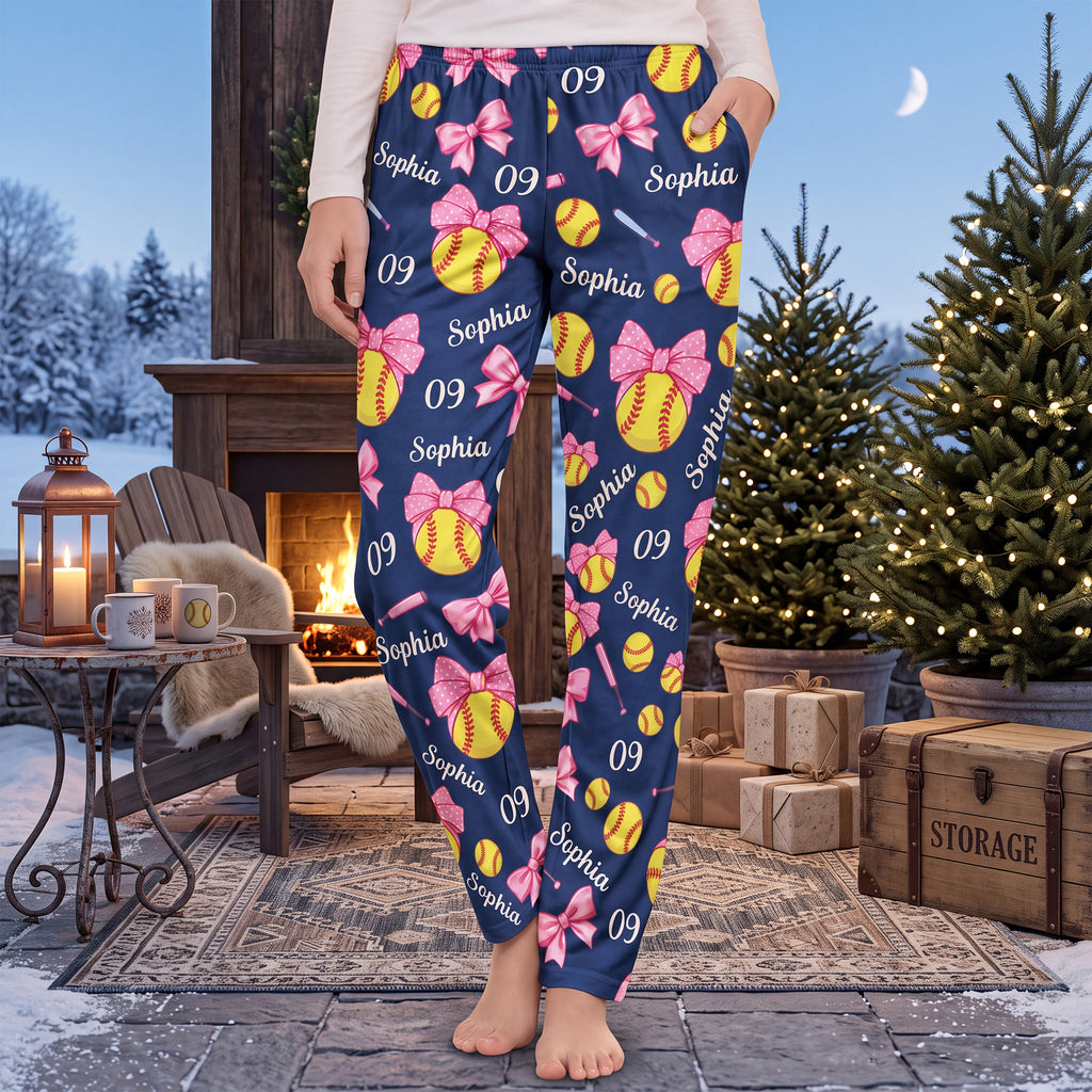 Coquette Bow Softball - Personalized Pajama Pants