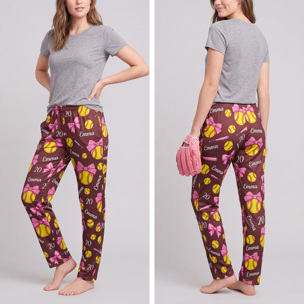 Coquette Bow Softball - Personalized Pajama Pants
