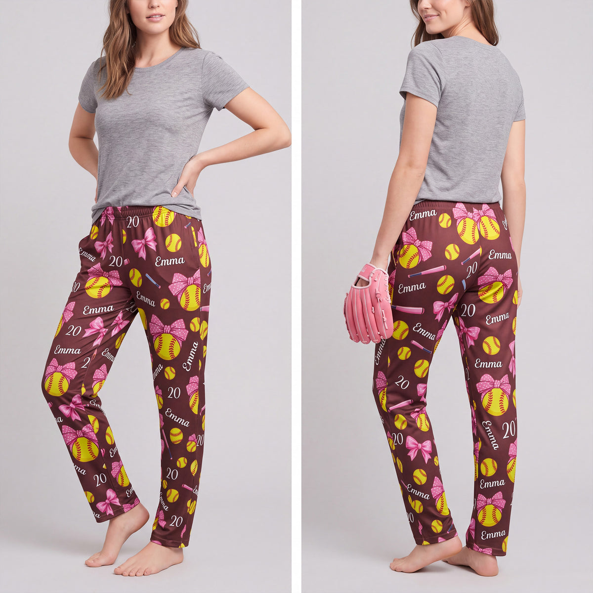 Coquette Bow Softball - Personalized Pajama Pants