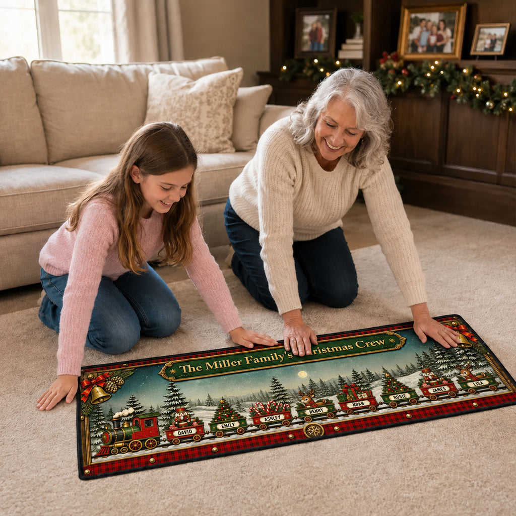 Christmas Train Family - Personalized Runner Rug
