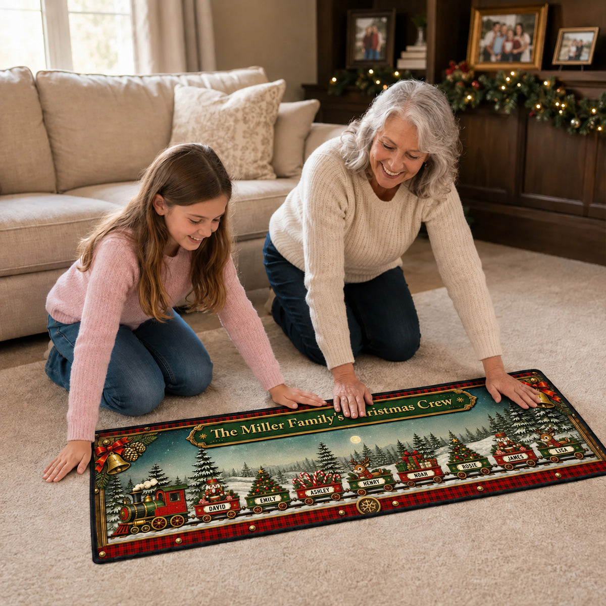Christmas Train Family - Personalized Runner Rug