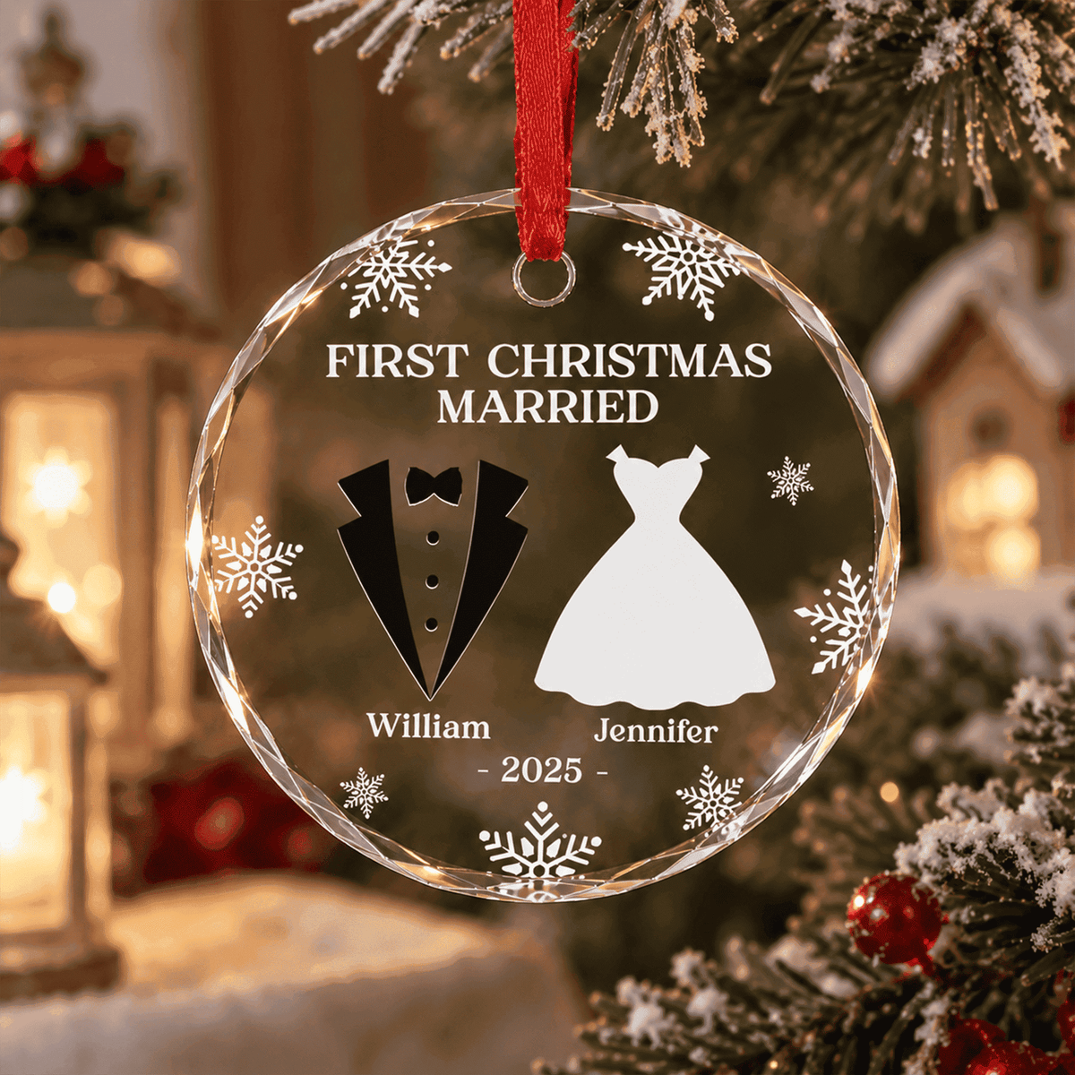 Anniversary Wedding - Personalized Glass Ornament