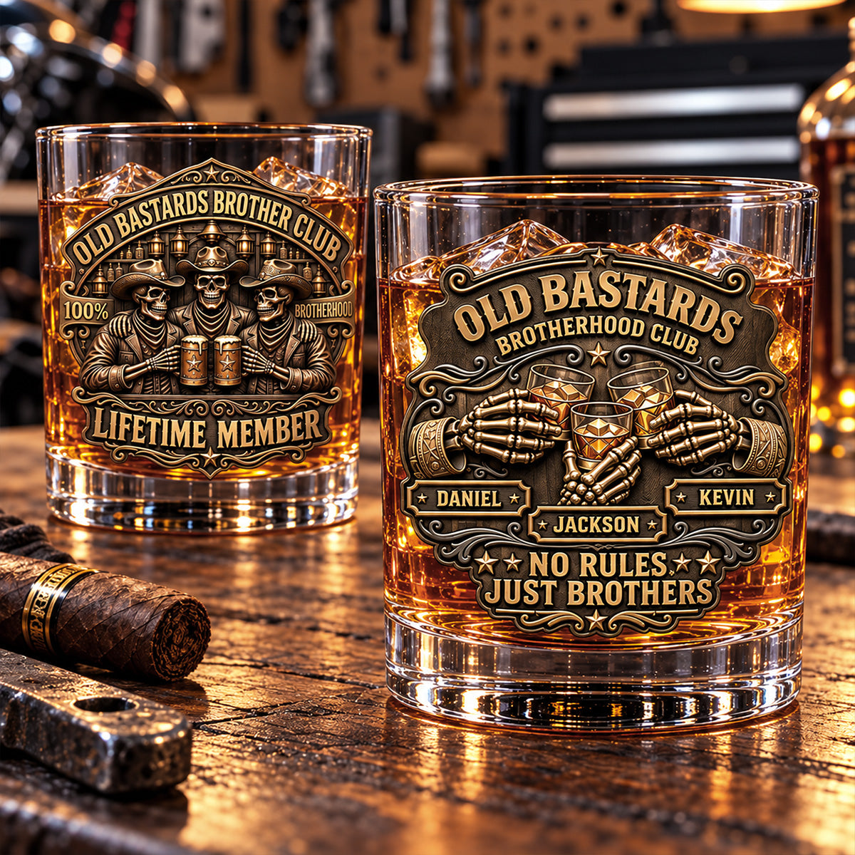 Brotherhood Never Goes Out Style - Personalized Whiskey Glass Full Print