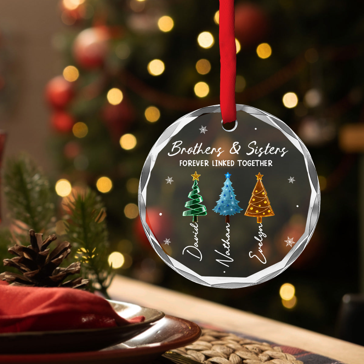 Season Love Siblings - Personalized Glass Ornament