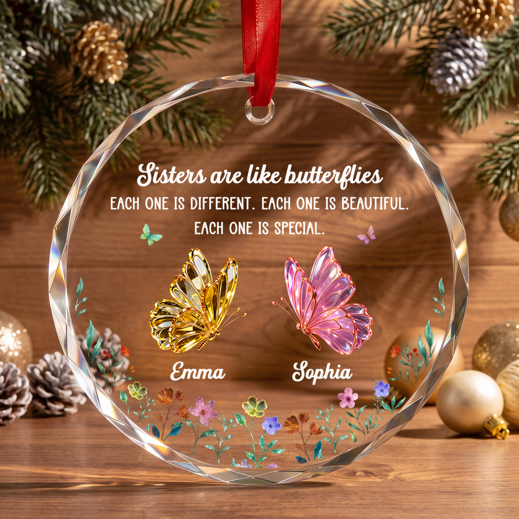 Festive Sister Love - Personalized Glass Ornament