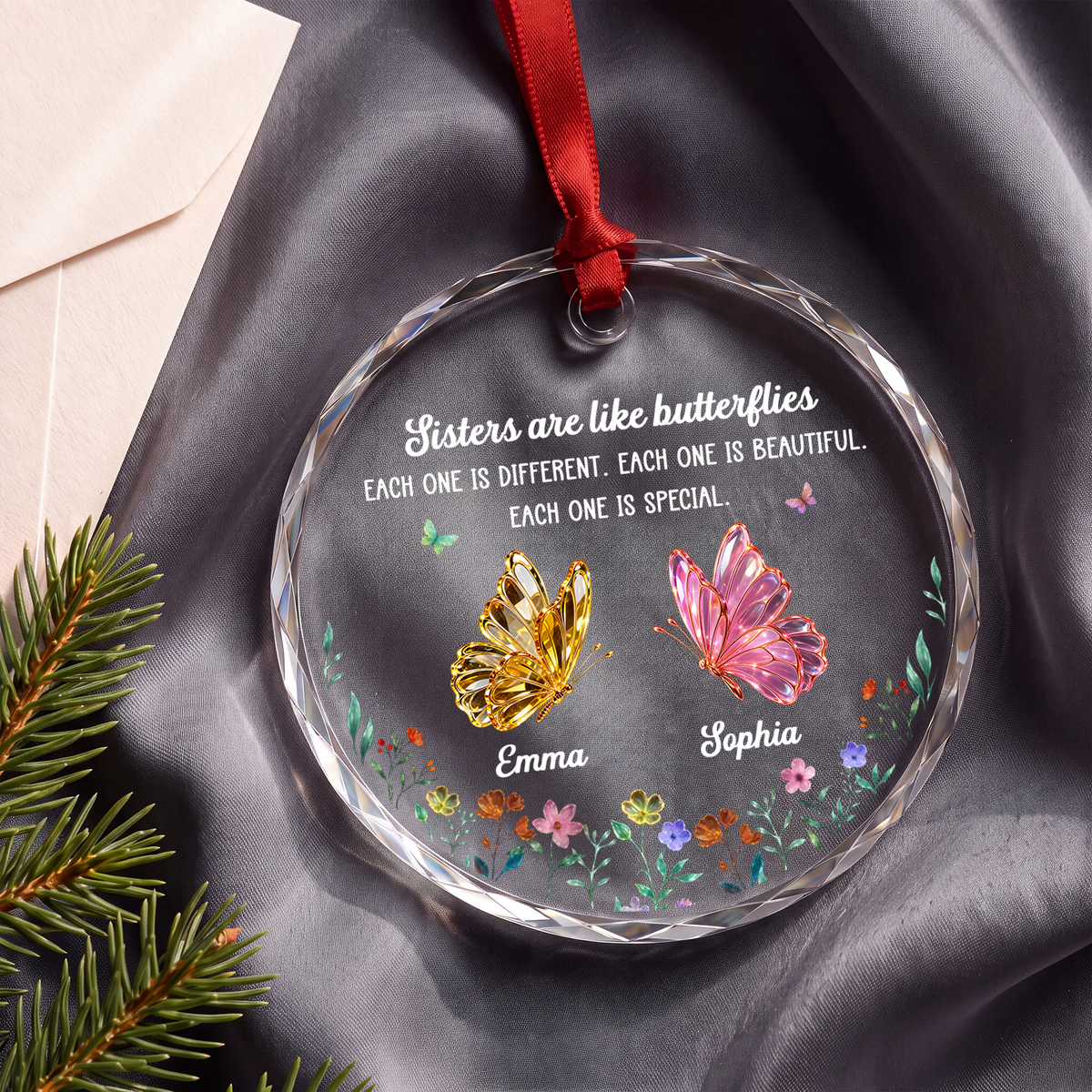 Festive Sister Love - Personalized Glass Ornament