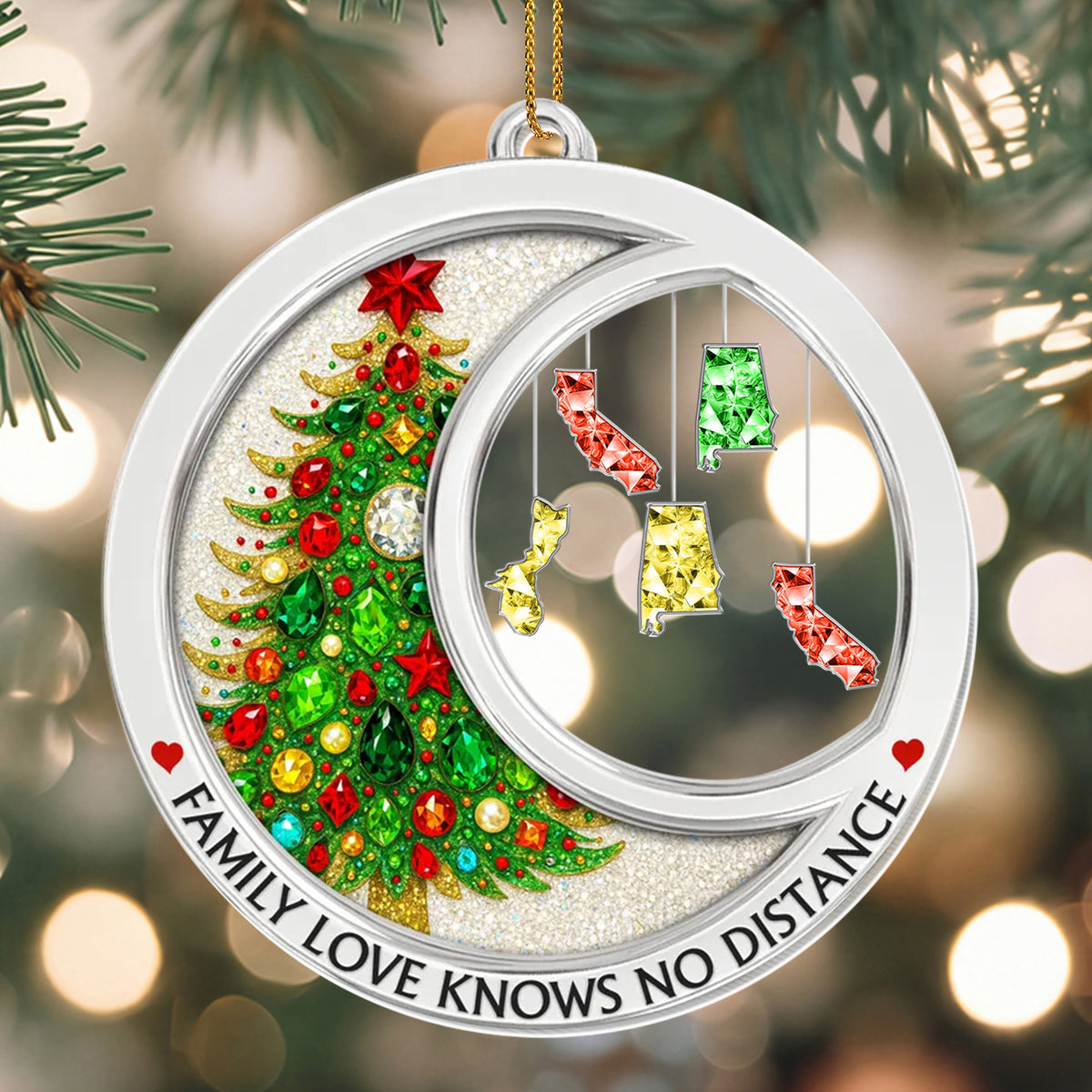 Family Love Knows No Distance Crystal - Personalized Acrylic Ornament