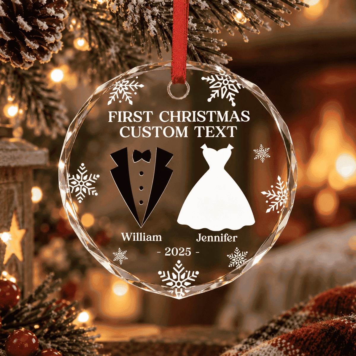 Anniversary Wedding - Personalized Glass Ornament