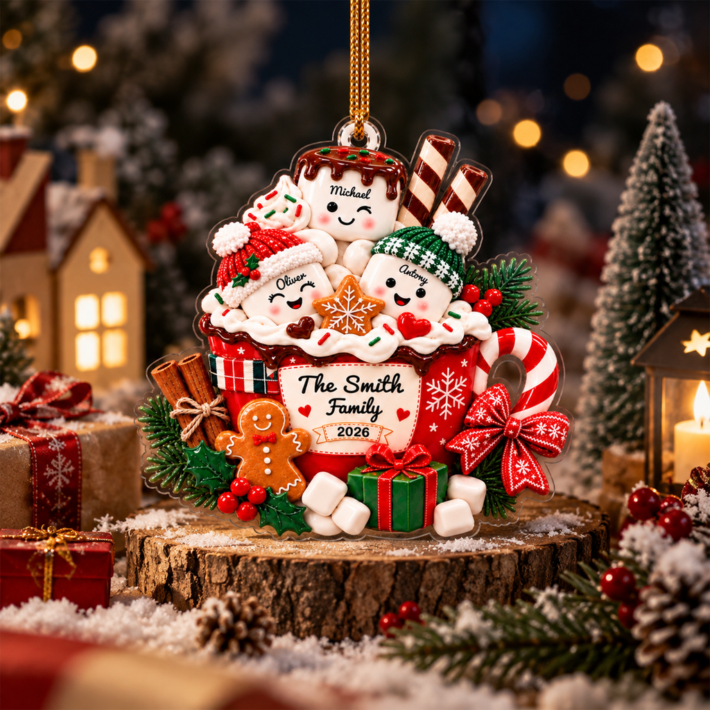 Marshmallow Family - Personalized Acrylic Ornament 