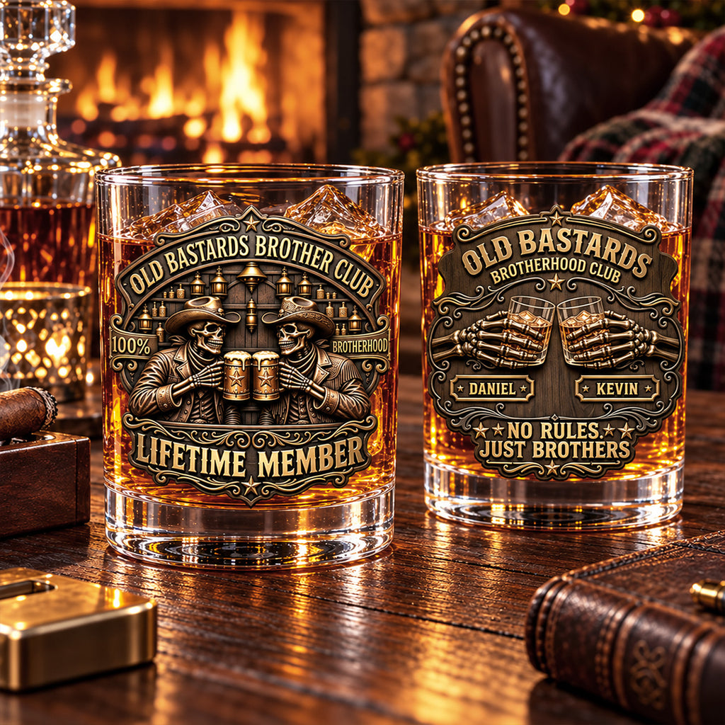 Brotherhood Never Goes Out Style - Personalized Whiskey Glass Full Print