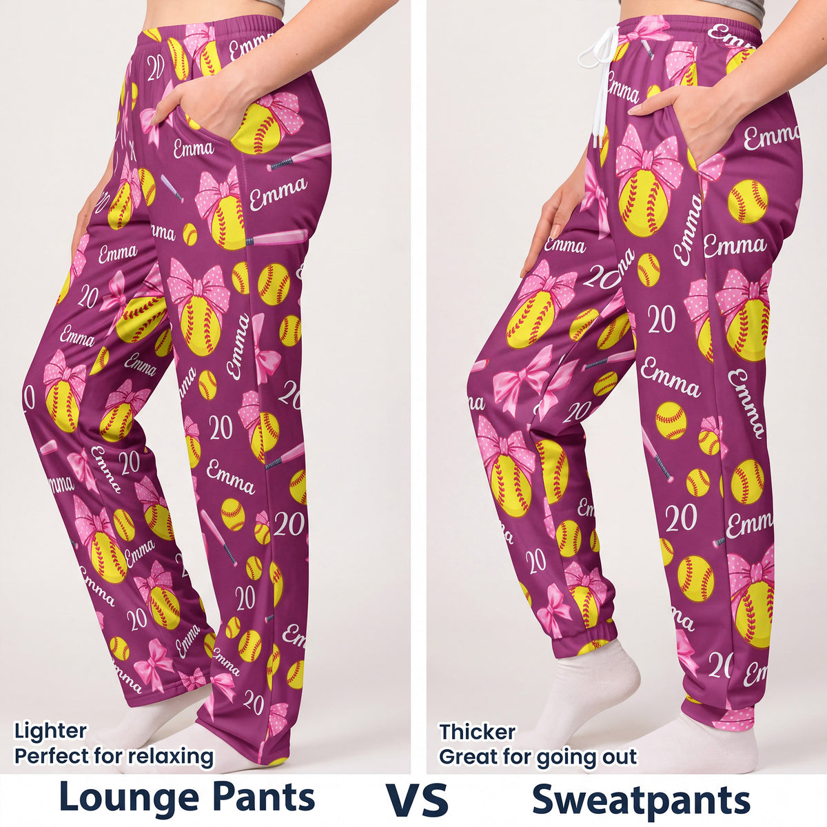 Coquette Bow Softball - Personalized Pajama Pants