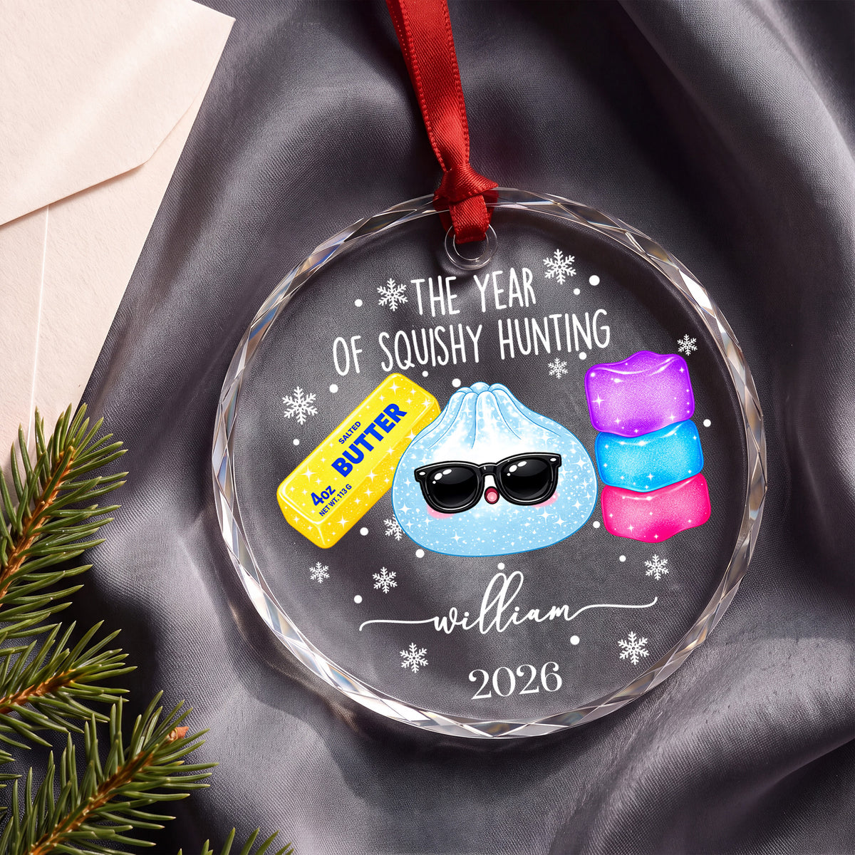 The Year Of Squishy Hunting - Personalized Glass Ornament